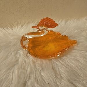 Rare Elegant Glass Orange Swan Candy Nut Bowl